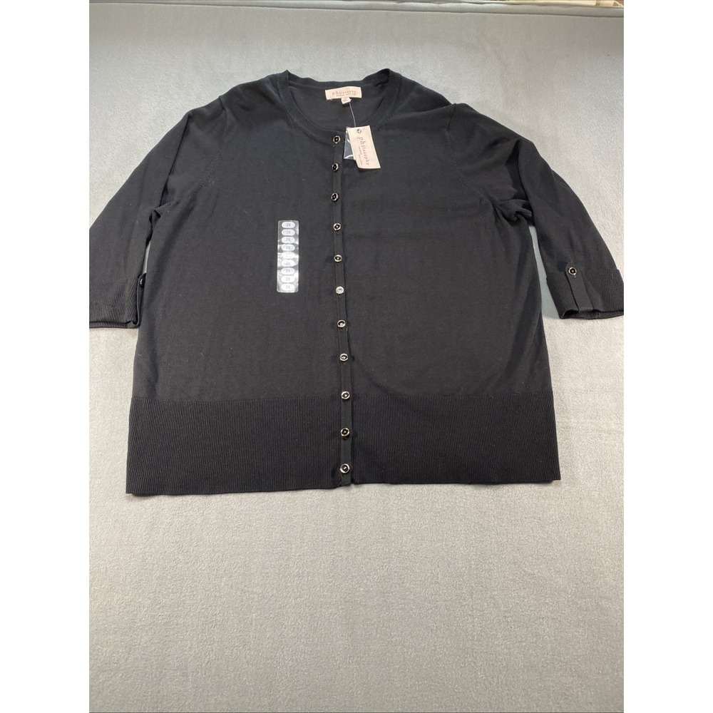 NWT Philosophy By Republic Womens‎ Black Cardigan Button Down Elbow Sleeves 2X